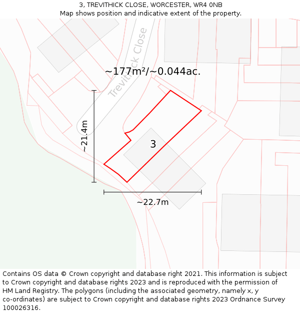 3, TREVITHICK CLOSE, WORCESTER, WR4 0NB: Plot and title map