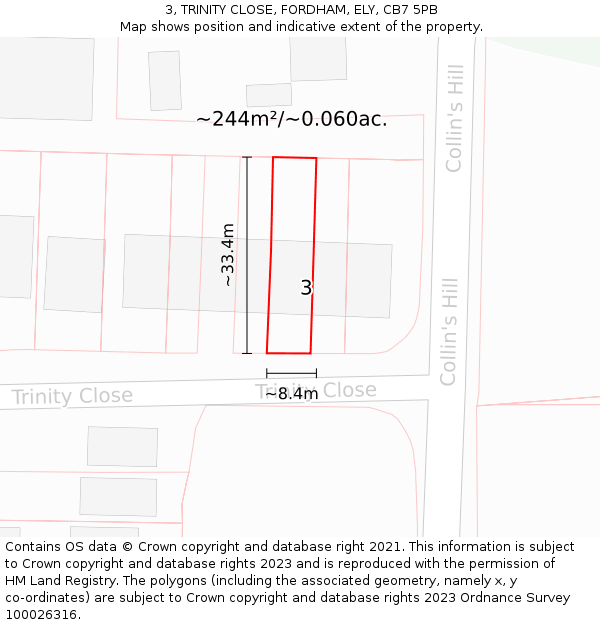3, TRINITY CLOSE, FORDHAM, ELY, CB7 5PB: Plot and title map