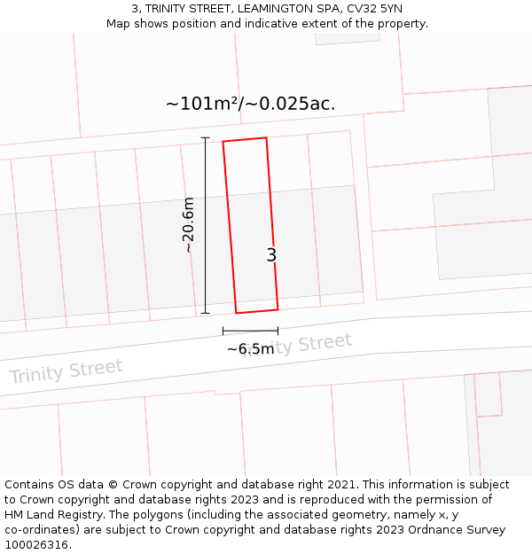 3, TRINITY STREET, LEAMINGTON SPA, CV32 5YN: Plot and title map