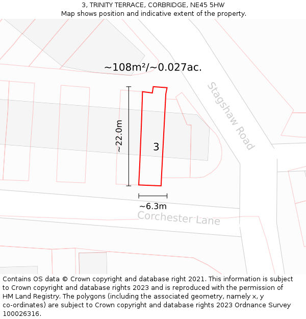 3, TRINITY TERRACE, CORBRIDGE, NE45 5HW: Plot and title map