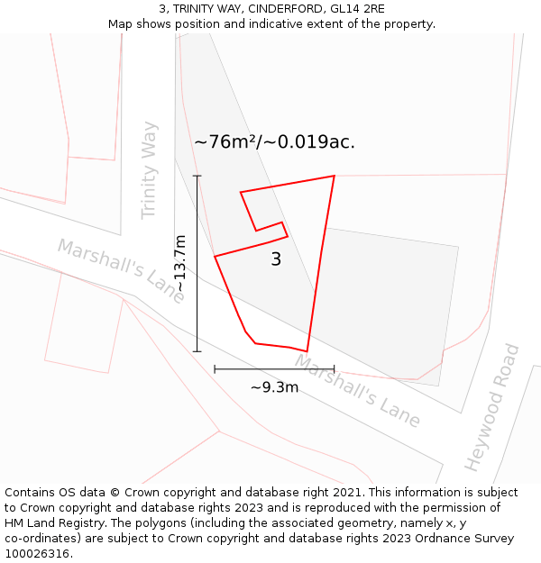 3, TRINITY WAY, CINDERFORD, GL14 2RE: Plot and title map