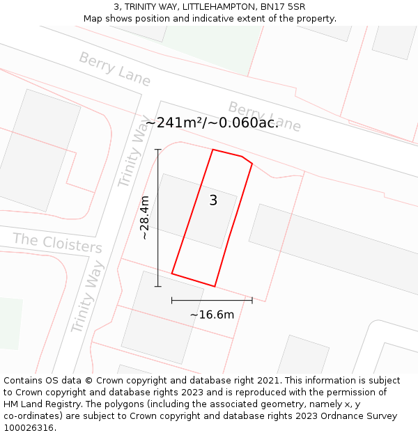 3, TRINITY WAY, LITTLEHAMPTON, BN17 5SR: Plot and title map