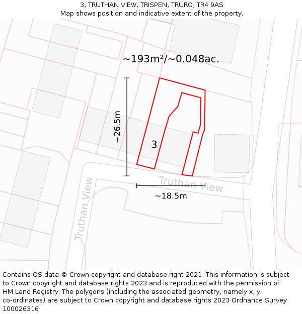 3, TRUTHAN VIEW, TRISPEN, TRURO, TR4 9AS: Plot and title map