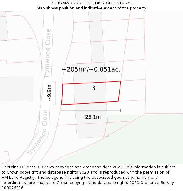 3, TRYMWOOD CLOSE, BRISTOL, BS10 7AL: Plot and title map