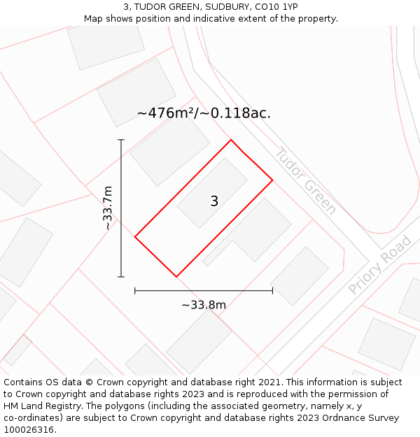 3, TUDOR GREEN, SUDBURY, CO10 1YP: Plot and title map