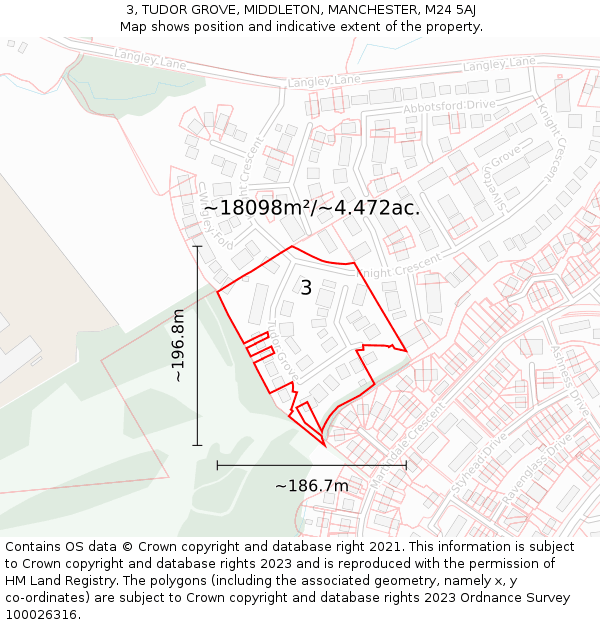 3, TUDOR GROVE, MIDDLETON, MANCHESTER, M24 5AJ: Plot and title map