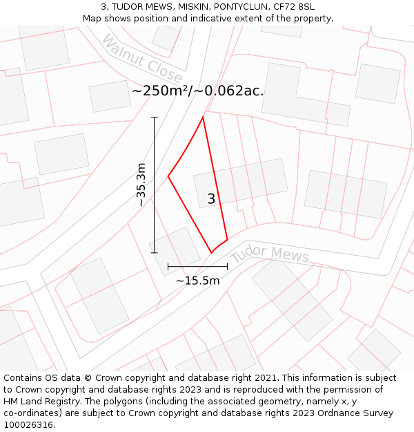 3, TUDOR MEWS, MISKIN, PONTYCLUN, CF72 8SL: Plot and title map