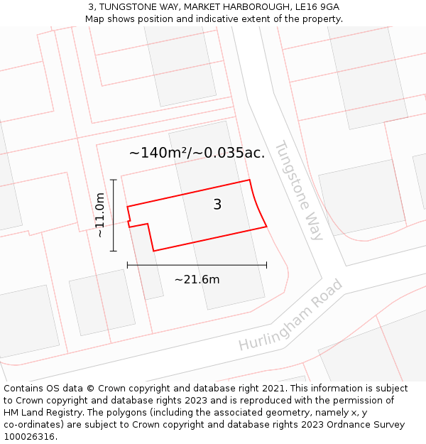 3, TUNGSTONE WAY, MARKET HARBOROUGH, LE16 9GA: Plot and title map