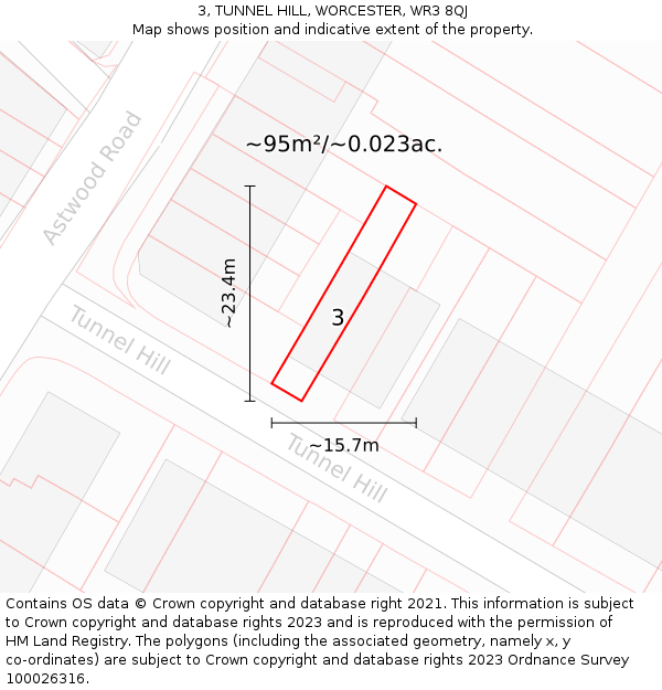 3, TUNNEL HILL, WORCESTER, WR3 8QJ: Plot and title map