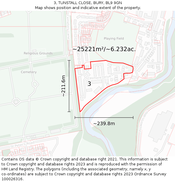 3, TUNSTALL CLOSE, BURY, BL9 9GN: Plot and title map