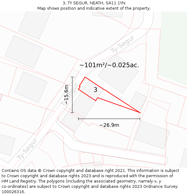 3, TY SEGUR, NEATH, SA11 1YN: Plot and title map