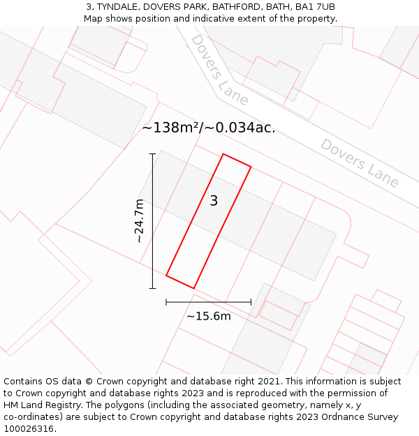 3, TYNDALE, DOVERS PARK, BATHFORD, BATH, BA1 7UB: Plot and title map