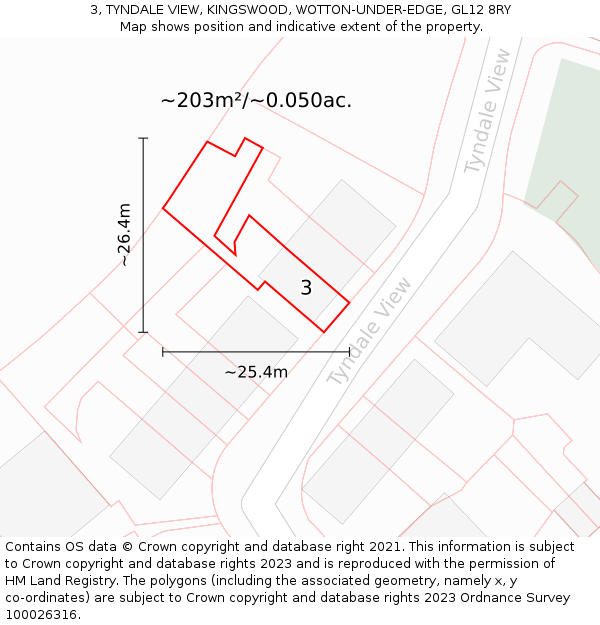 3, TYNDALE VIEW, KINGSWOOD, WOTTON-UNDER-EDGE, GL12 8RY: Plot and title map