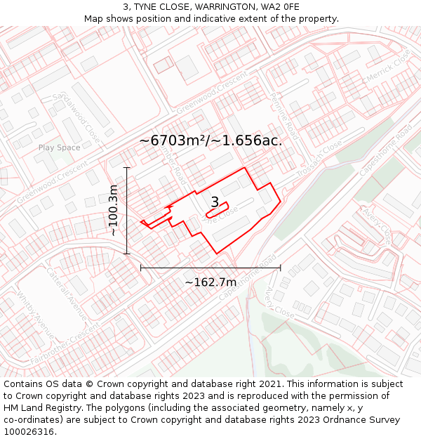 3, TYNE CLOSE, WARRINGTON, WA2 0FE: Plot and title map