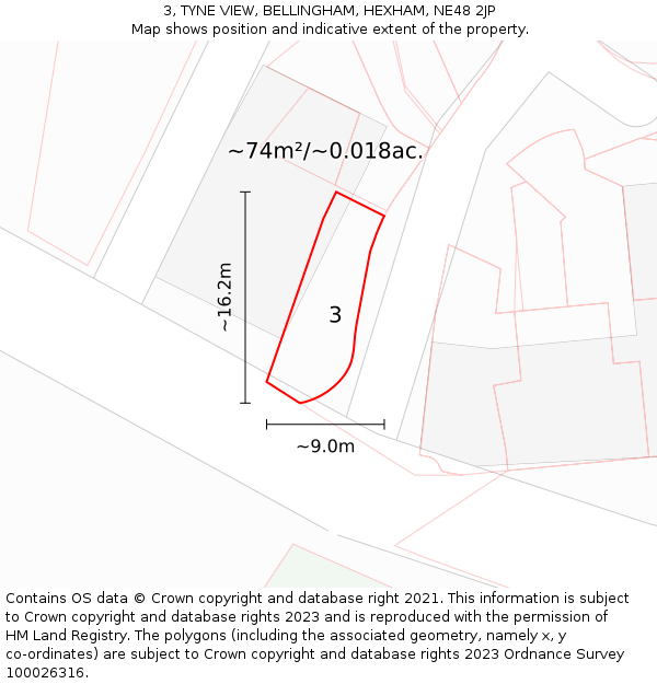 3, TYNE VIEW, BELLINGHAM, HEXHAM, NE48 2JP: Plot and title map