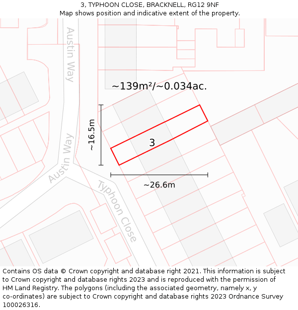 3, TYPHOON CLOSE, BRACKNELL, RG12 9NF: Plot and title map