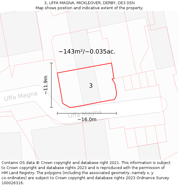 3, UFFA MAGNA, MICKLEOVER, DERBY, DE3 0SN: Plot and title map
