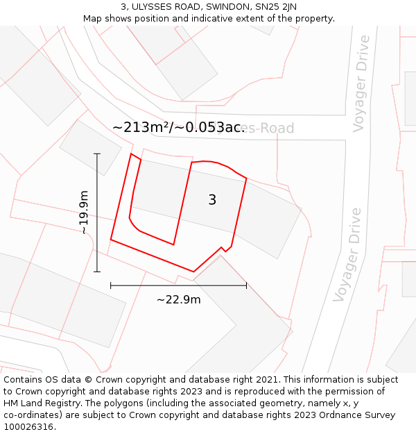 3, ULYSSES ROAD, SWINDON, SN25 2JN: Plot and title map