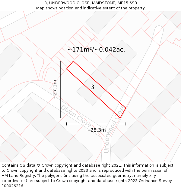 3, UNDERWOOD CLOSE, MAIDSTONE, ME15 6SR: Plot and title map