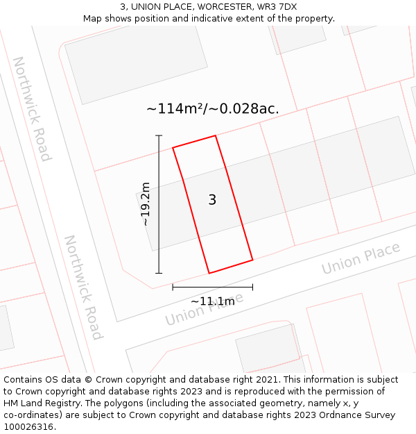 3, UNION PLACE, WORCESTER, WR3 7DX: Plot and title map
