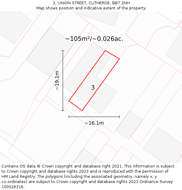 3, UNION STREET, CLITHEROE, BB7 2NH: Plot and title map