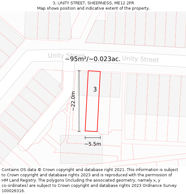 3, UNITY STREET, SHEERNESS, ME12 2PR: Plot and title map