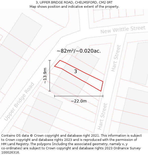 3, UPPER BRIDGE ROAD, CHELMSFORD, CM2 0RT: Plot and title map
