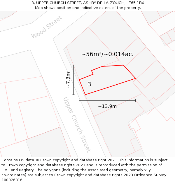 3, UPPER CHURCH STREET, ASHBY-DE-LA-ZOUCH, LE65 1BX: Plot and title map