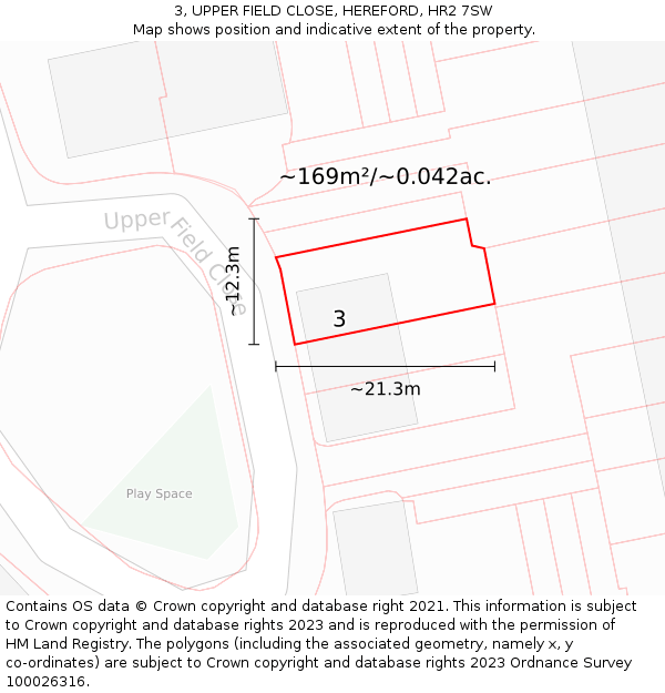 3, UPPER FIELD CLOSE, HEREFORD, HR2 7SW: Plot and title map