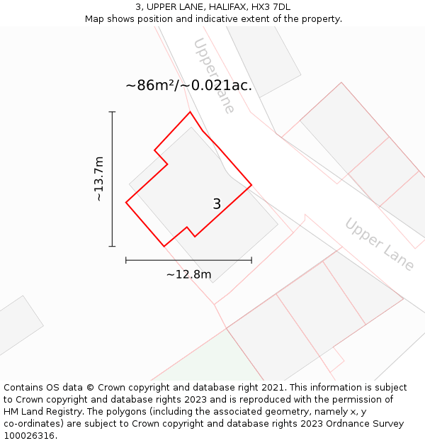 3, UPPER LANE, HALIFAX, HX3 7DL: Plot and title map