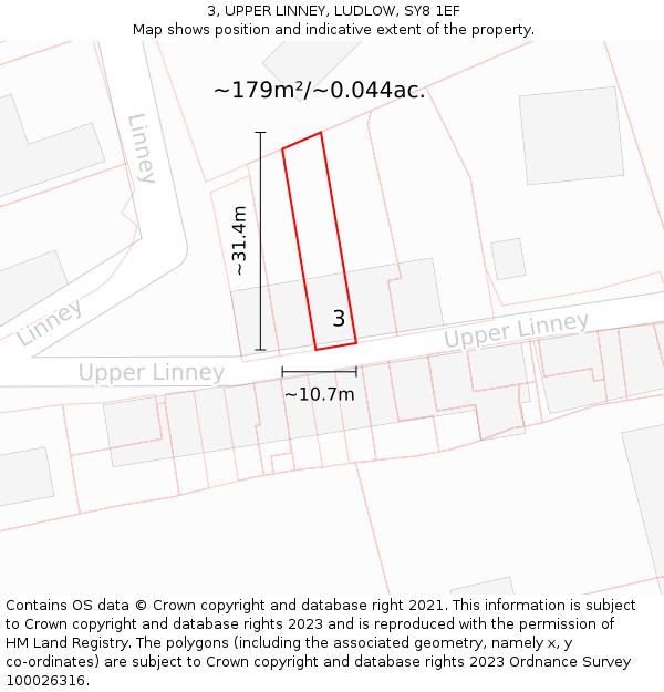 3, UPPER LINNEY, LUDLOW, SY8 1EF: Plot and title map