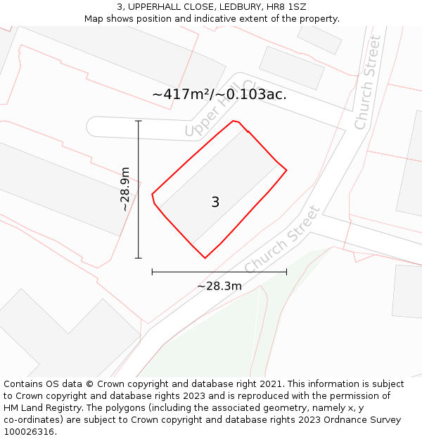 3, UPPERHALL CLOSE, LEDBURY, HR8 1SZ: Plot and title map