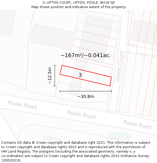 3, UPTON COURT, UPTON, POOLE, BH16 5JF: Plot and title map