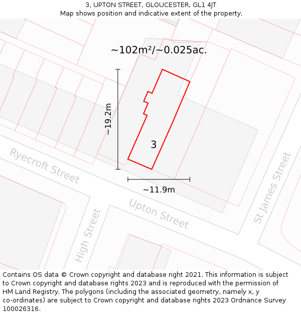 3, UPTON STREET, GLOUCESTER, GL1 4JT: Plot and title map