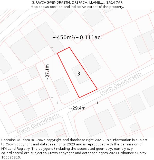 3, UWCHGWENDRAETH, DREFACH, LLANELLI, SA14 7AR: Plot and title map