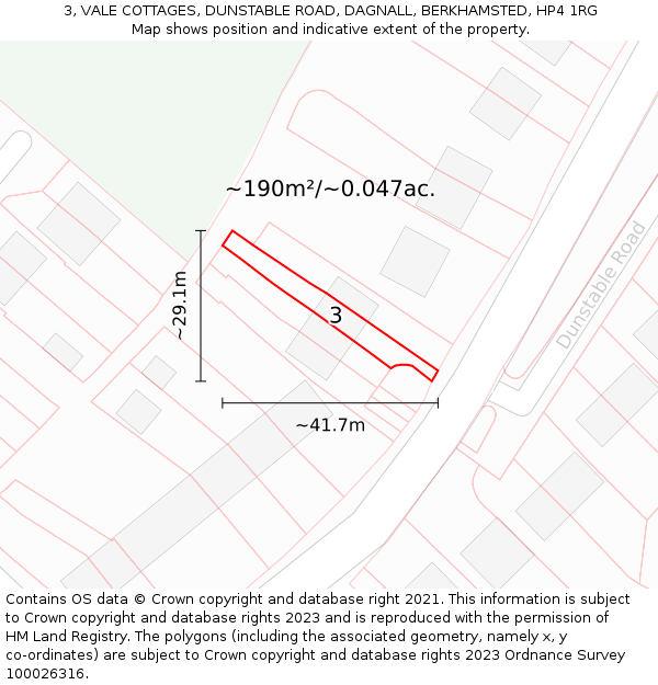 3, VALE COTTAGES, DUNSTABLE ROAD, DAGNALL, BERKHAMSTED, HP4 1RG: Plot and title map