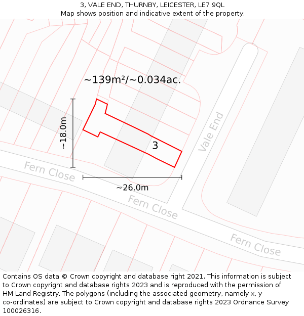 3, VALE END, THURNBY, LEICESTER, LE7 9QL: Plot and title map