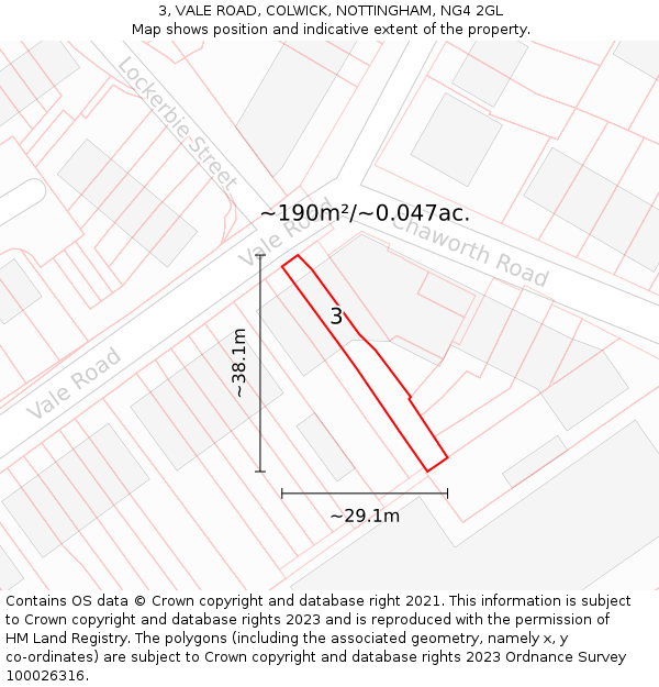 3, VALE ROAD, COLWICK, NOTTINGHAM, NG4 2GL: Plot and title map