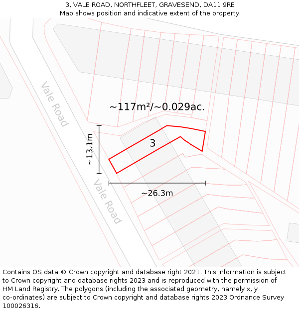 3, VALE ROAD, NORTHFLEET, GRAVESEND, DA11 9RE: Plot and title map
