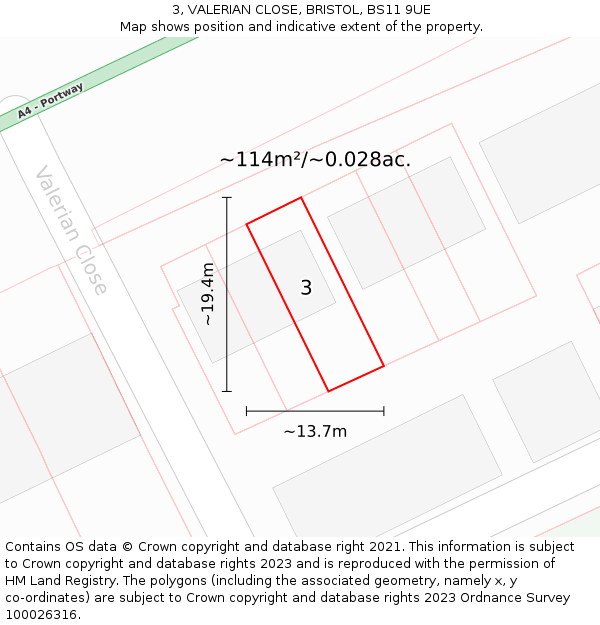3, VALERIAN CLOSE, BRISTOL, BS11 9UE: Plot and title map