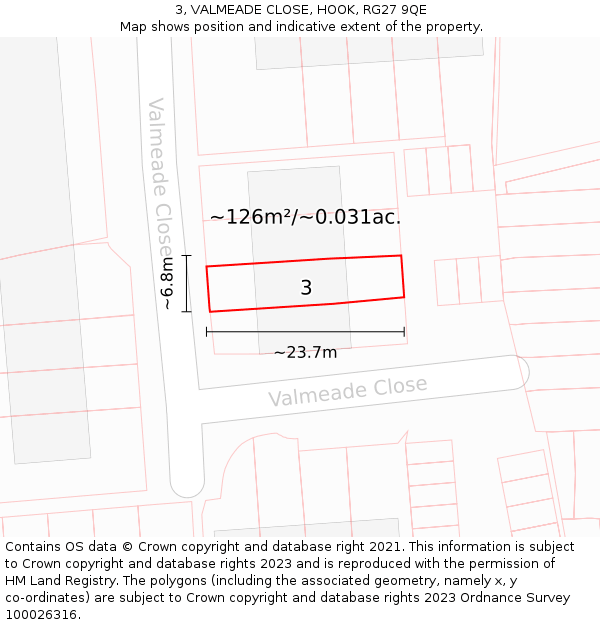 3, VALMEADE CLOSE, HOOK, RG27 9QE: Plot and title map