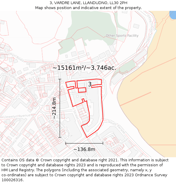 3, VARDRE LANE, LLANDUDNO, LL30 2PH: Plot and title map
