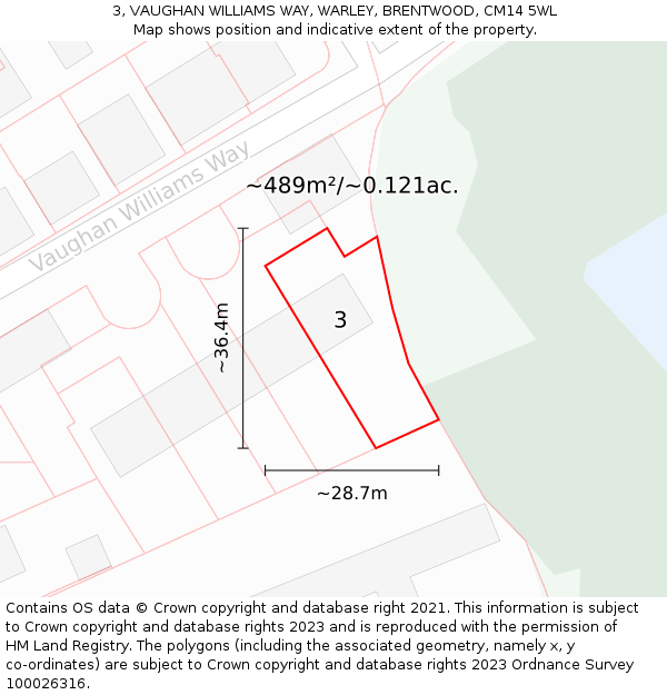 3, VAUGHAN WILLIAMS WAY, WARLEY, BRENTWOOD, CM14 5WL: Plot and title map