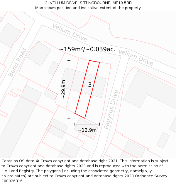 3, VELLUM DRIVE, SITTINGBOURNE, ME10 5BB: Plot and title map