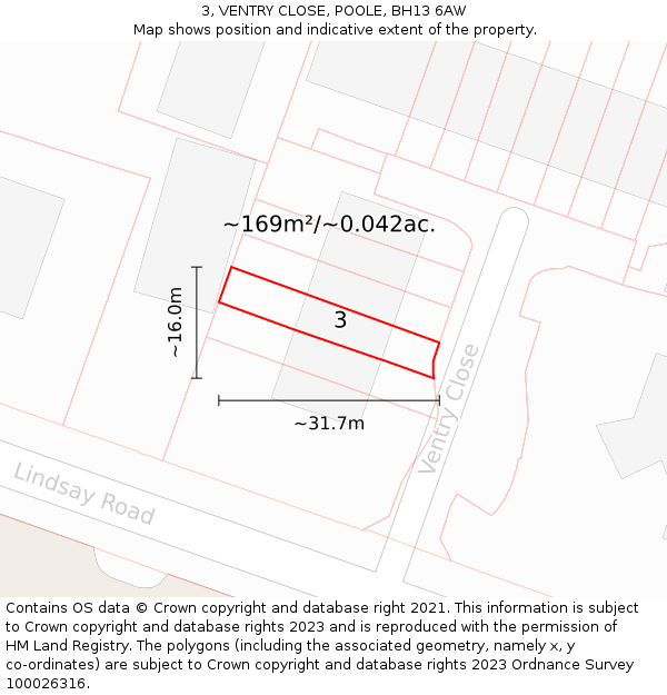 3, VENTRY CLOSE, POOLE, BH13 6AW: Plot and title map