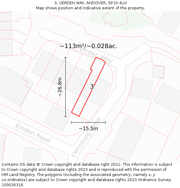 3, VERDEN WAY, ANDOVER, SP10 4LH: Plot and title map