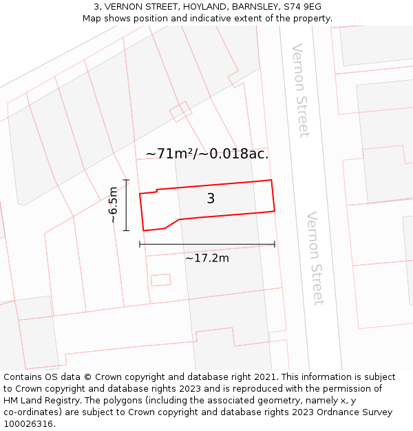 3, VERNON STREET, HOYLAND, BARNSLEY, S74 9EG: Plot and title map