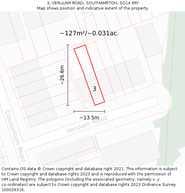 3, VERULAM ROAD, SOUTHAMPTON, SO14 6RY: Plot and title map