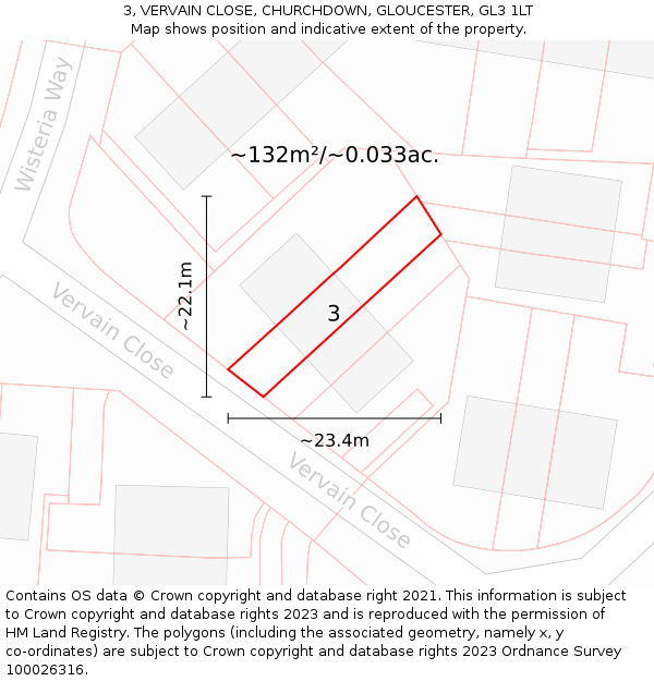 3, VERVAIN CLOSE, CHURCHDOWN, GLOUCESTER, GL3 1LT: Plot and title map