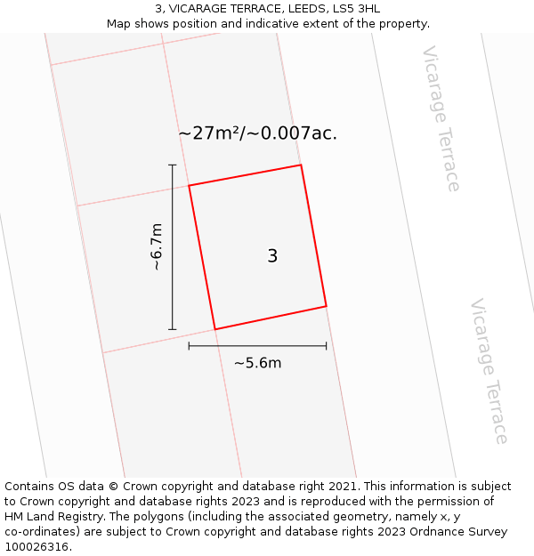 3, VICARAGE TERRACE, LEEDS, LS5 3HL: Plot and title map